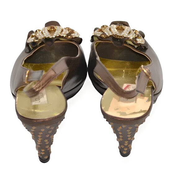 Luxury Louis David Metallic Copper Brown Leather Swarovski Crystal Heels 38 7.5 - Picture 5 of 13